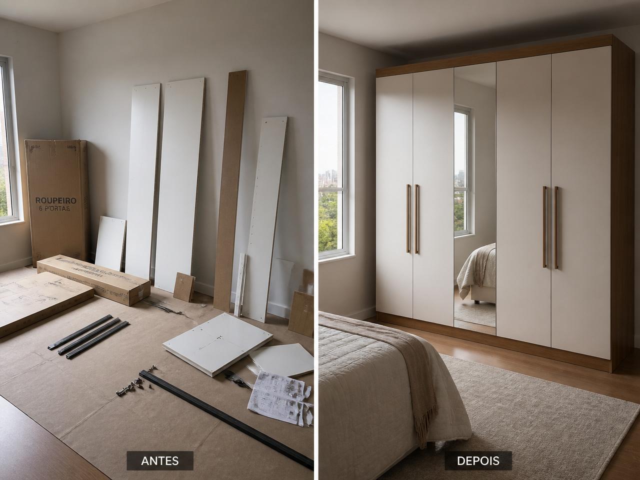 Antes e depois — Montagem de guarda-roupa