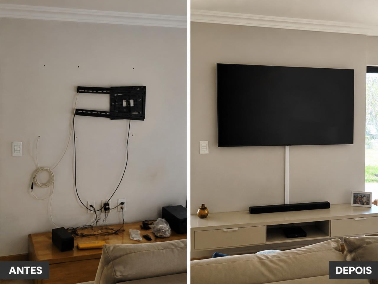 Antes e depois — Instalação de painel para TV